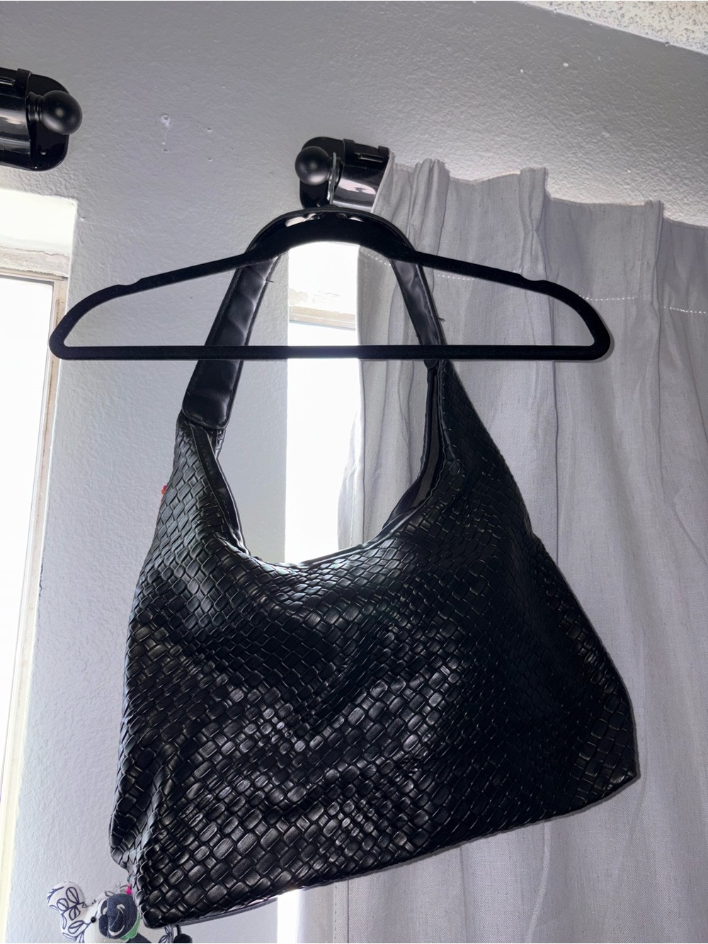 Black Woven Hobo Bag - Classic Leather Shoulder Tote